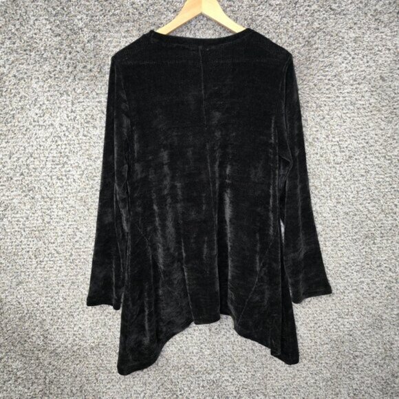 LOGO Lori Goldstein Top Womens Medium Black Chenille Sharkbite Hem Sweater‎ - Picture 7 of 7